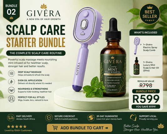 Givéra Scalp Care Starter Bundle — Electric Spray Comb + Luxury Mint Scalp & Hair Oil